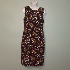Ann Taylor Purple Leaf Print Sheath Dress, Size 4